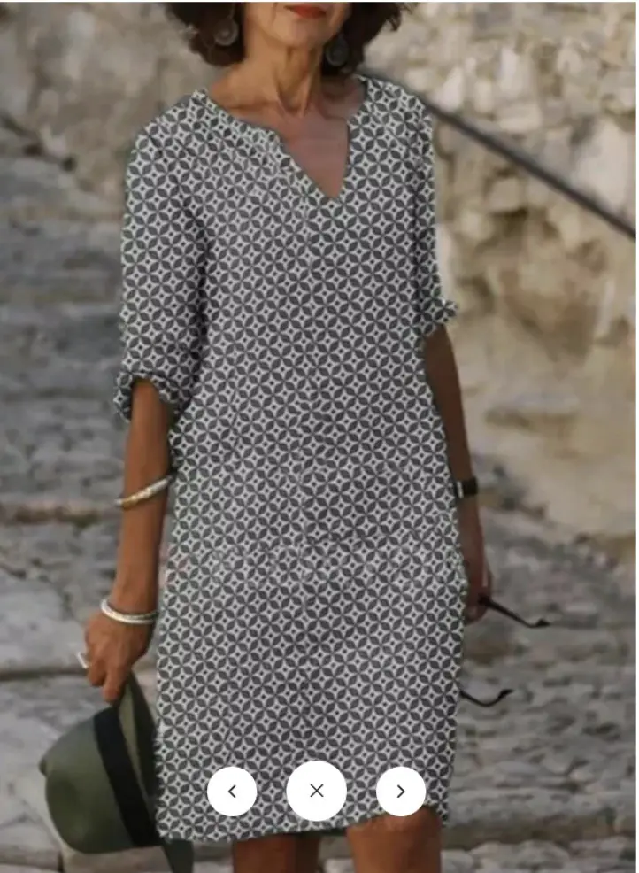 Women V-neck Printed Long Sleeve Dress Multi Color - Image 3