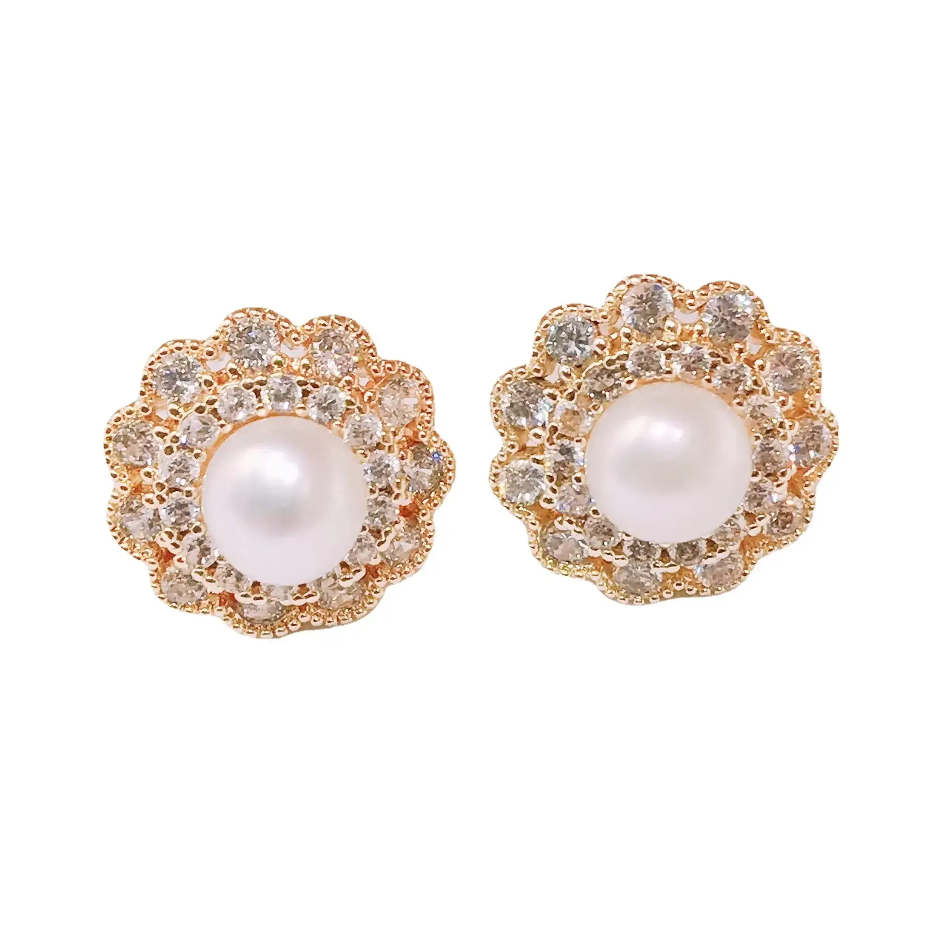 Vintage Pearl Earrings with Star Accents Gold Plated - Image 5