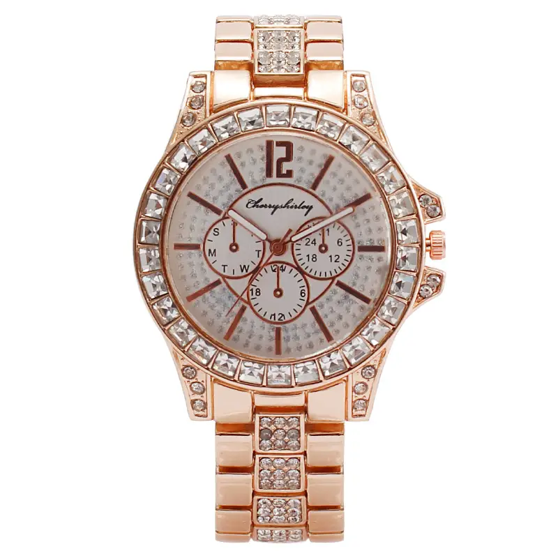 Gold Full Diamond Men's Watch with Three Subdials - Image 2