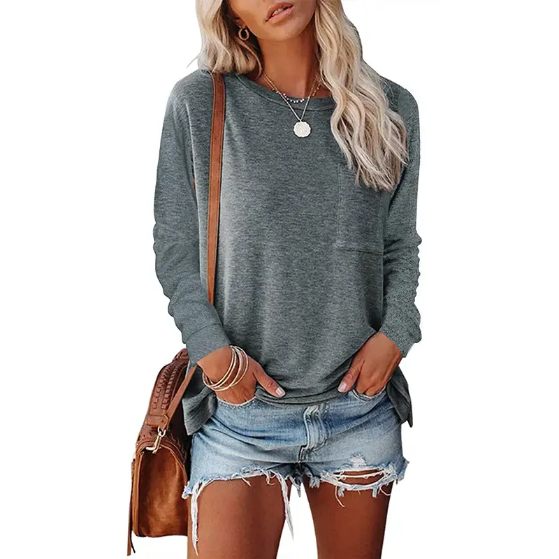 Black Flap Pocket Slit Long Sleeve Casual Top - Image 2