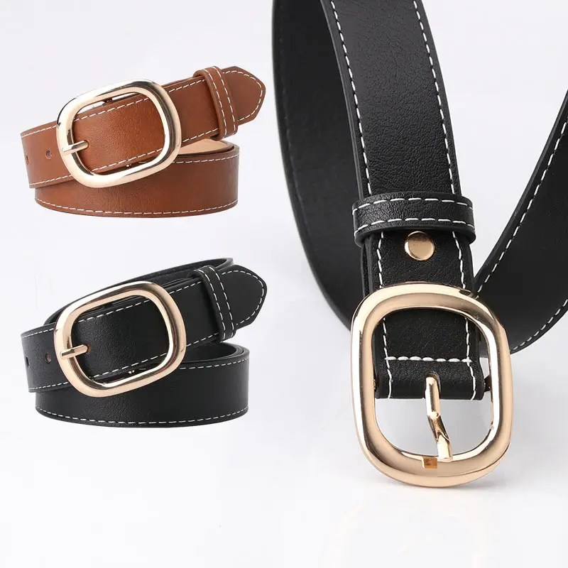 Black Leather Belt with Gold Buckle for Women - Image 3