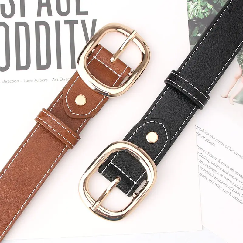 Black Leather Belt with Gold Buckle for Women - Image 4
