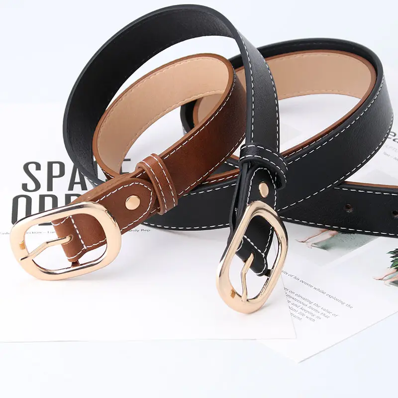 Black Leather Belt with Gold Buckle for Women - Image 5