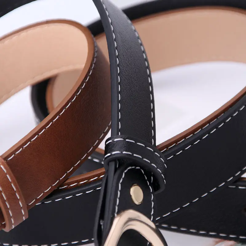 Black Leather Belt with Gold Buckle for Women - Image 6