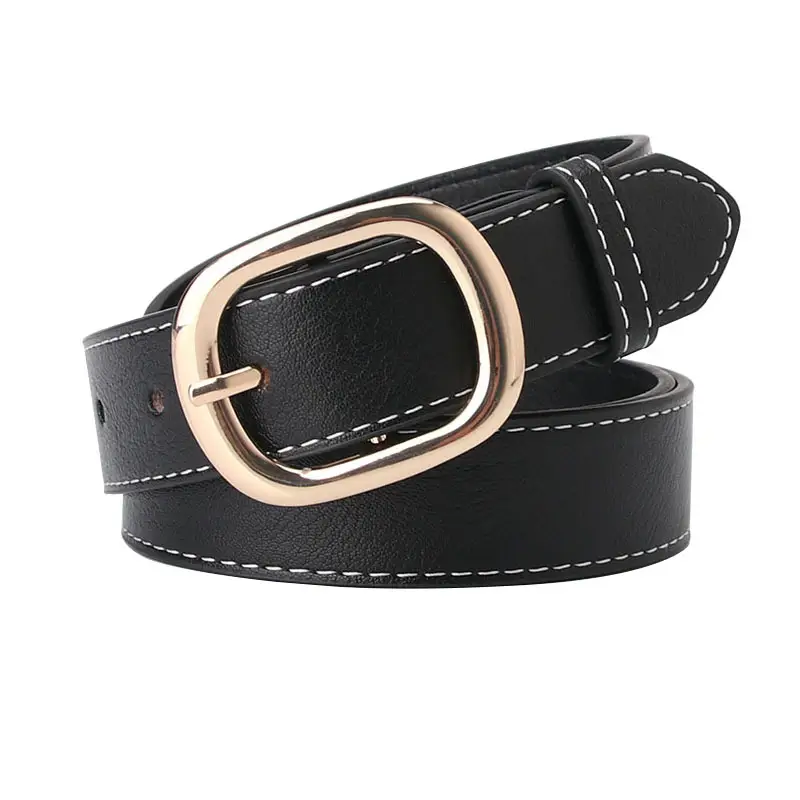 Black Leather Belt with Gold Buckle for Women - Image 7
