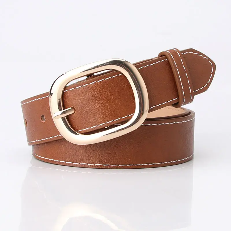 Black Leather Belt with Gold Buckle for Women - Image 2