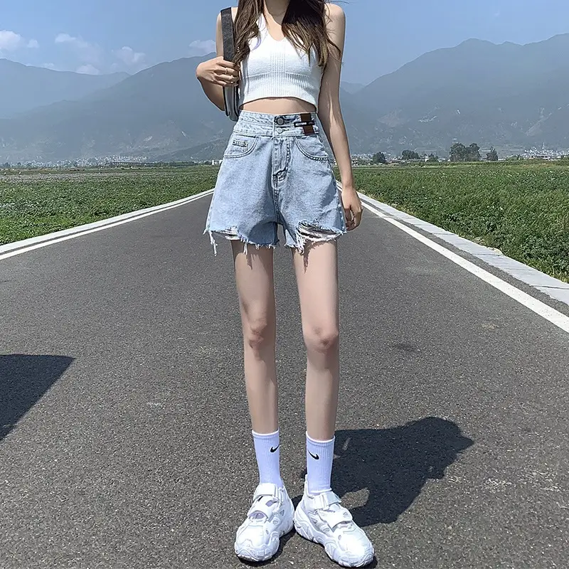 Ripped Denim Shorts Women High Waist Slimming 2021 - Image 5