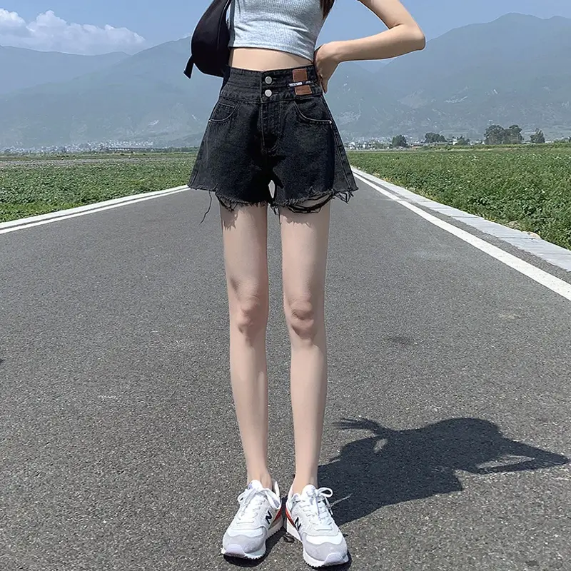Ripped Denim Shorts Women High Waist Slimming 2021 - Image 6