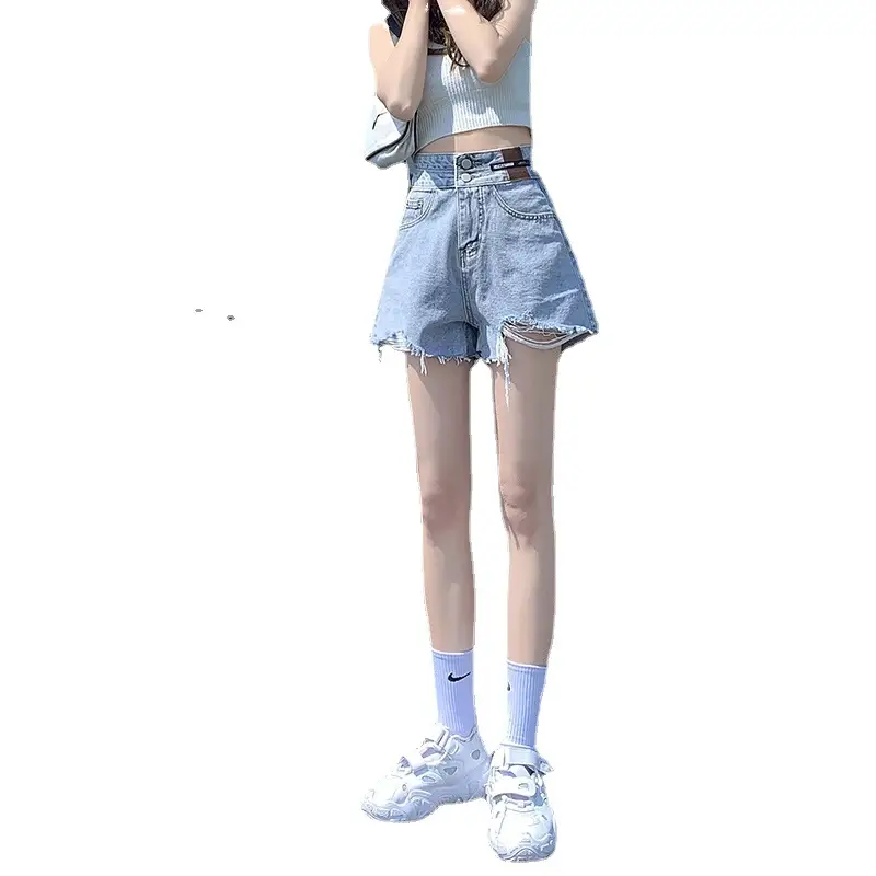Ripped Denim Shorts Women High Waist Slimming 2021 - Image 7