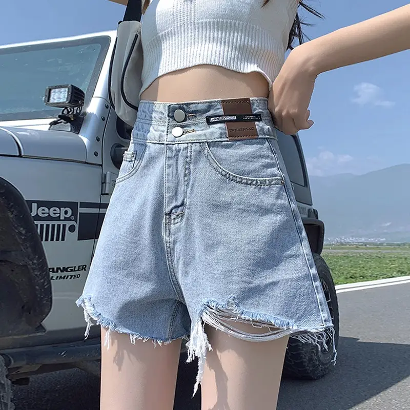 Ripped Denim Shorts Women High Waist Slimming 2021 - Image 2