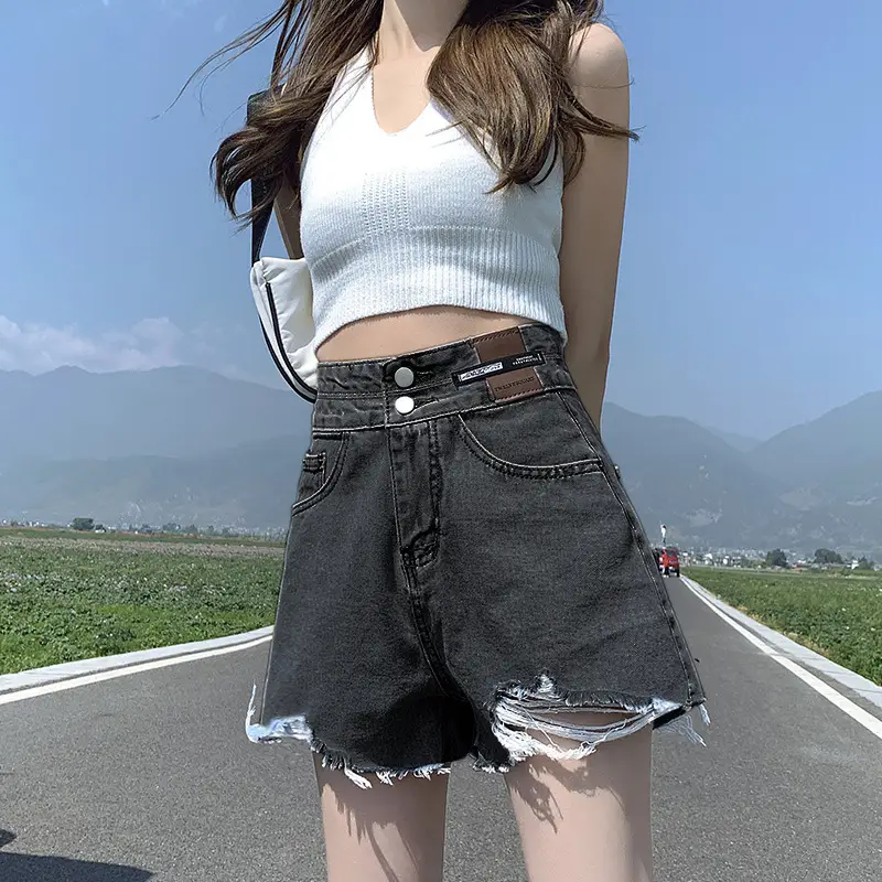 Ripped Denim Shorts Women High Waist Slimming 2021 - Image 3