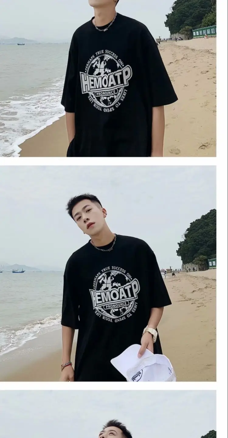 Men's Black Hong Kong Style T-Shirt Loose Fit Summer — feature 16