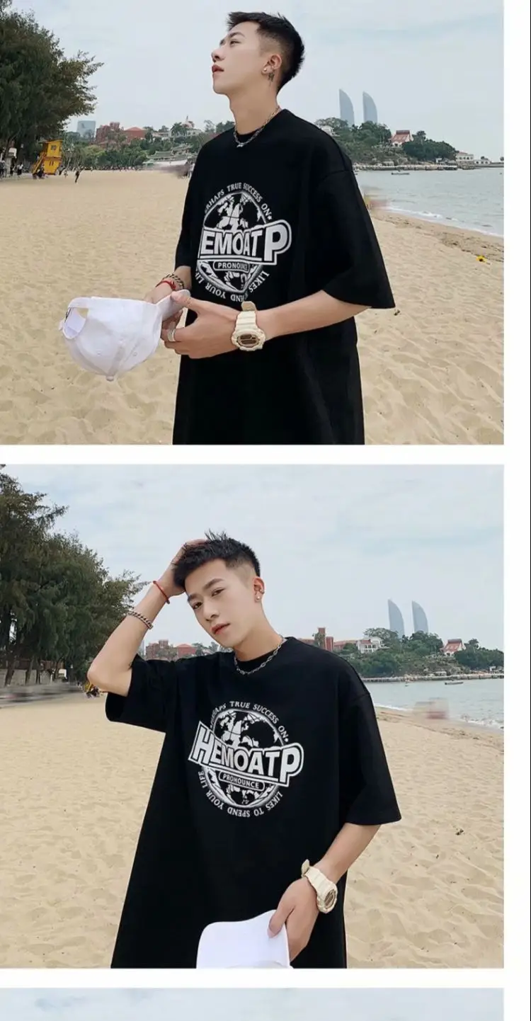 Men's Black Hong Kong Style T-Shirt Loose Fit Summer — feature 19