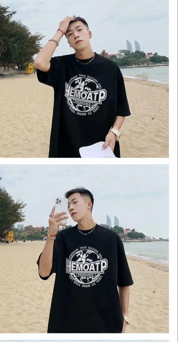 Men's Black Hong Kong Style T-Shirt Loose Fit Summer — feature 20