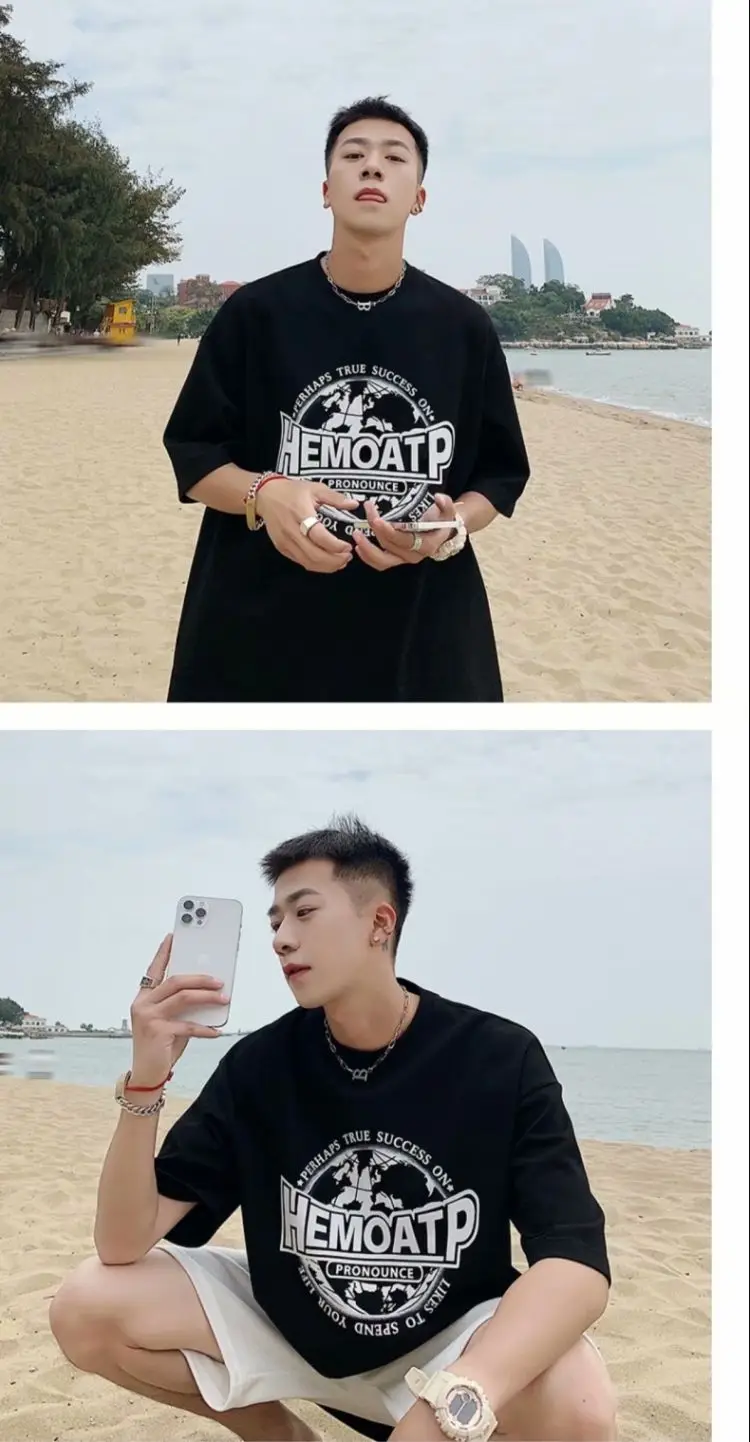 Men's Black Hong Kong Style T-Shirt Loose Fit Summer — feature 21