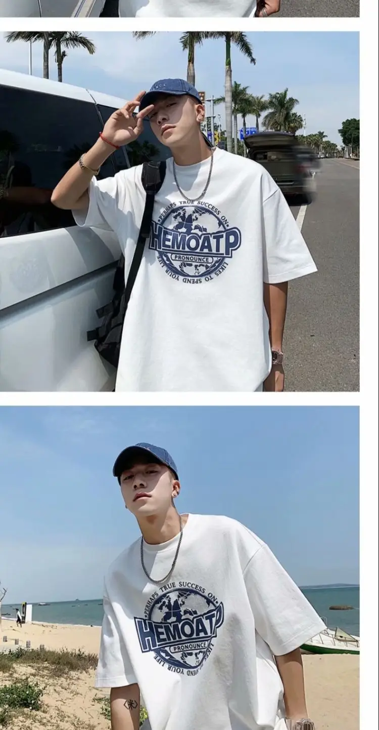 Men's Black Hong Kong Style T-Shirt Loose Fit Summer — feature 3