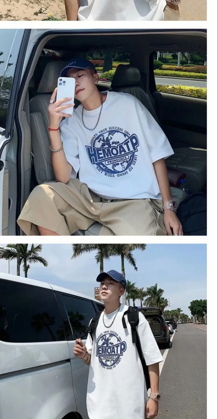 Men's Black Hong Kong Style T-Shirt Loose Fit Summer — feature 4
