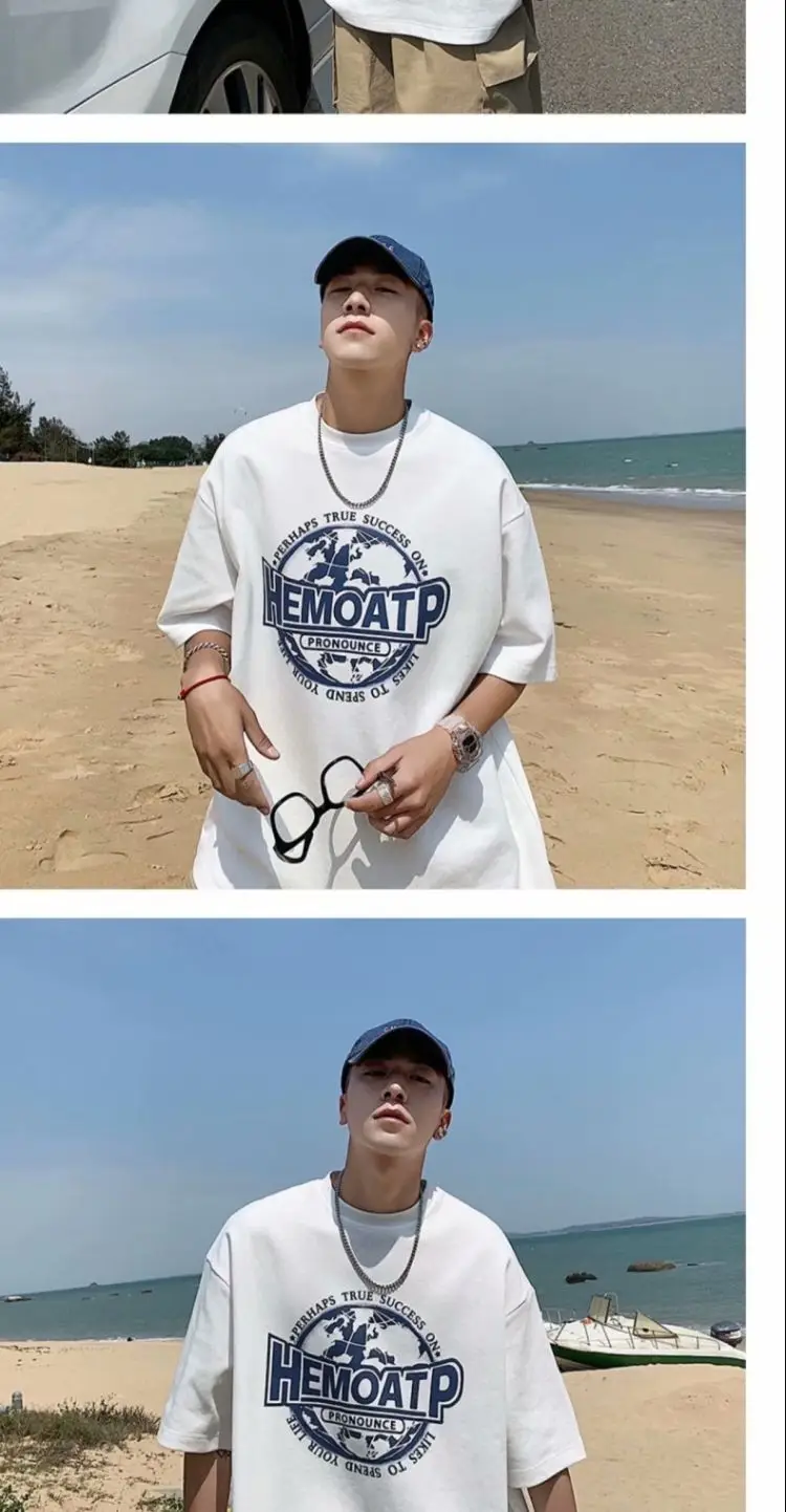 Men's Black Hong Kong Style T-Shirt Loose Fit Summer — feature 5
