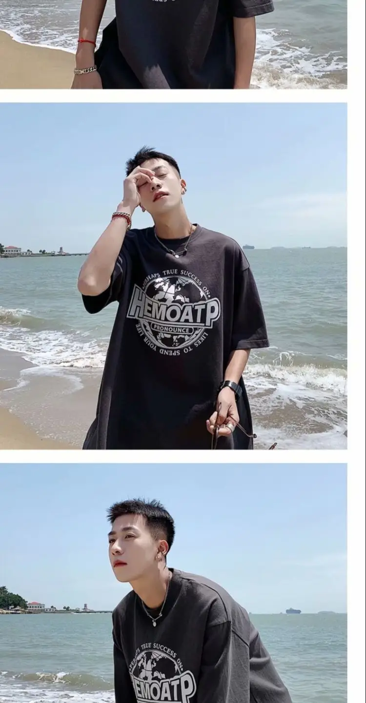 Men's Black Hong Kong Style T-Shirt Loose Fit Summer — feature 7