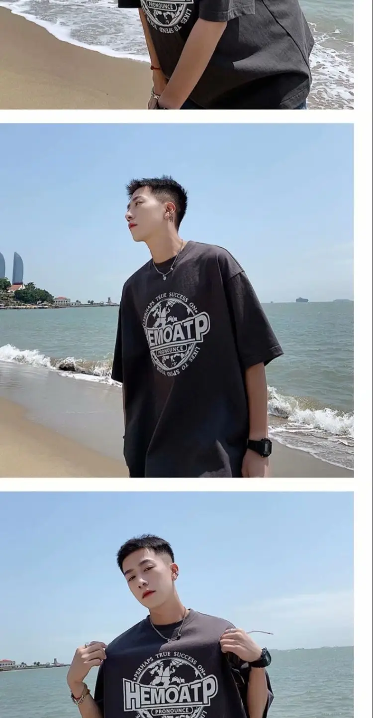 Men's Black Hong Kong Style T-Shirt Loose Fit Summer — feature 8