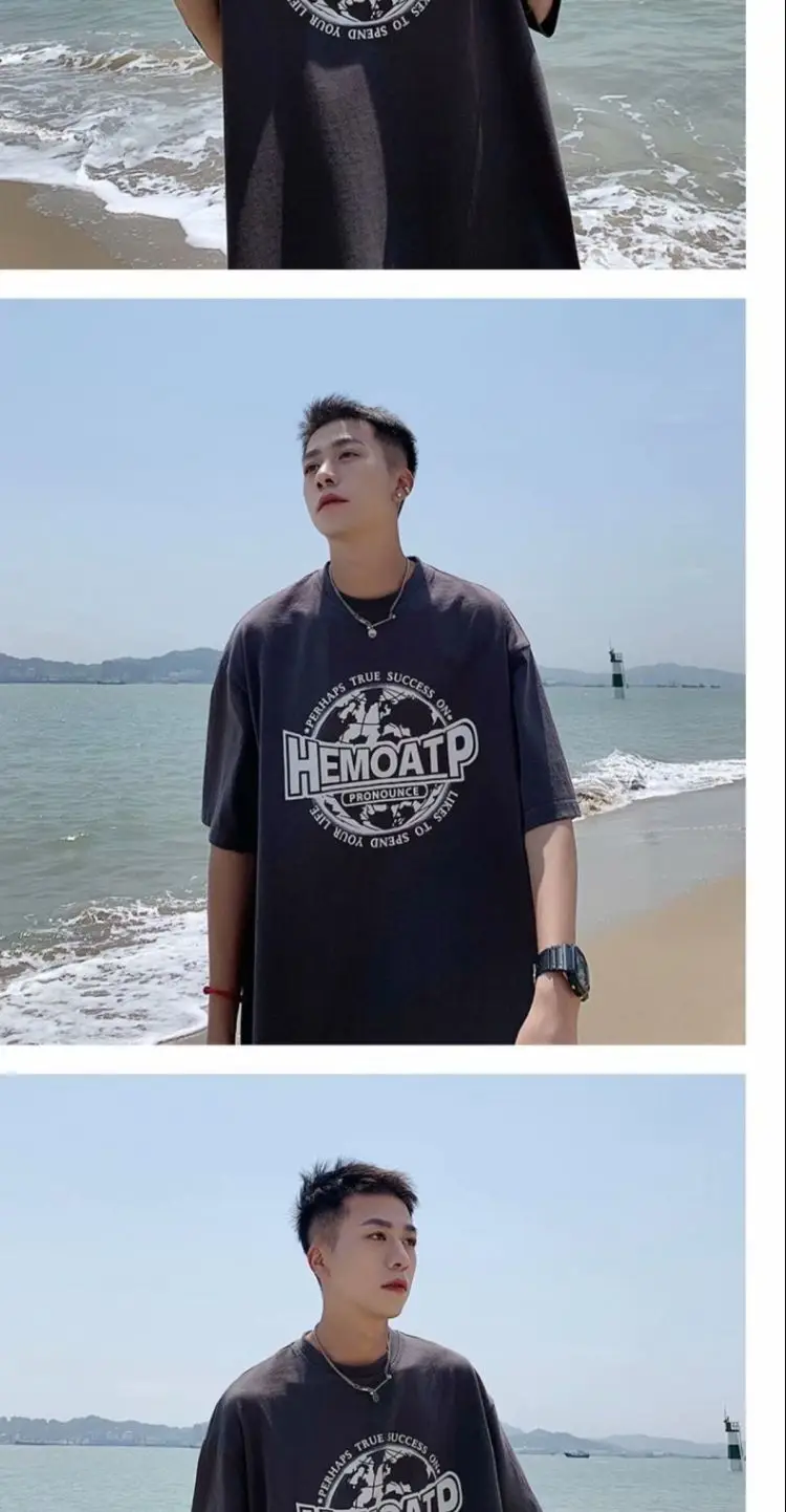 Men's Black Hong Kong Style T-Shirt Loose Fit Summer — feature 9