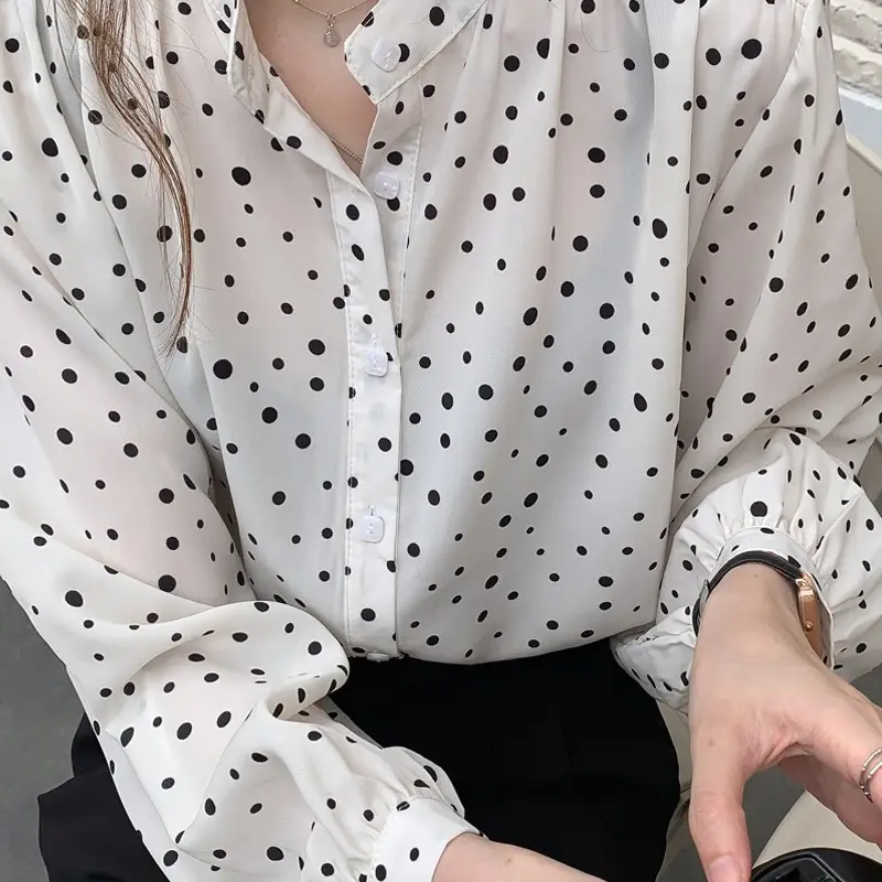 Women's Black Polka Dot Chiffon Sweatshirt Early Spring - Image 5