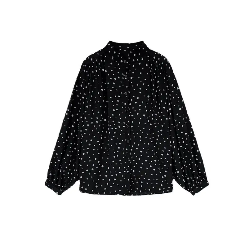 Women's Black Polka Dot Chiffon Sweatshirt Early Spring - Image 7
