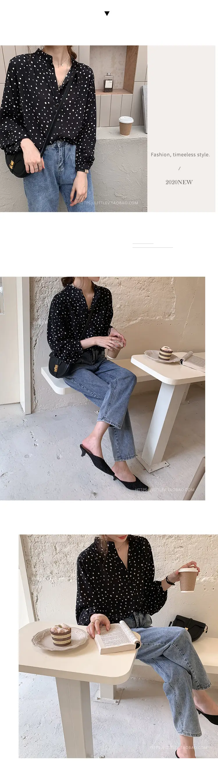 Women's Black Polka Dot Chiffon Sweatshirt Early Spring — feature 3