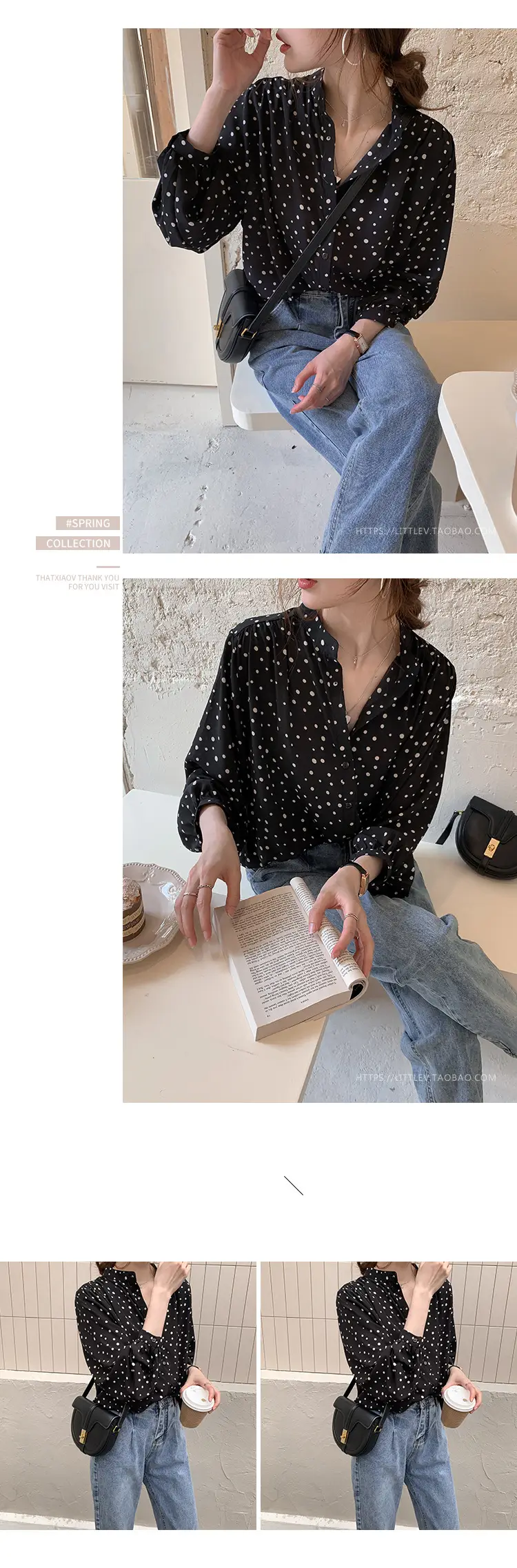 Women's Black Polka Dot Chiffon Sweatshirt Early Spring — feature 4