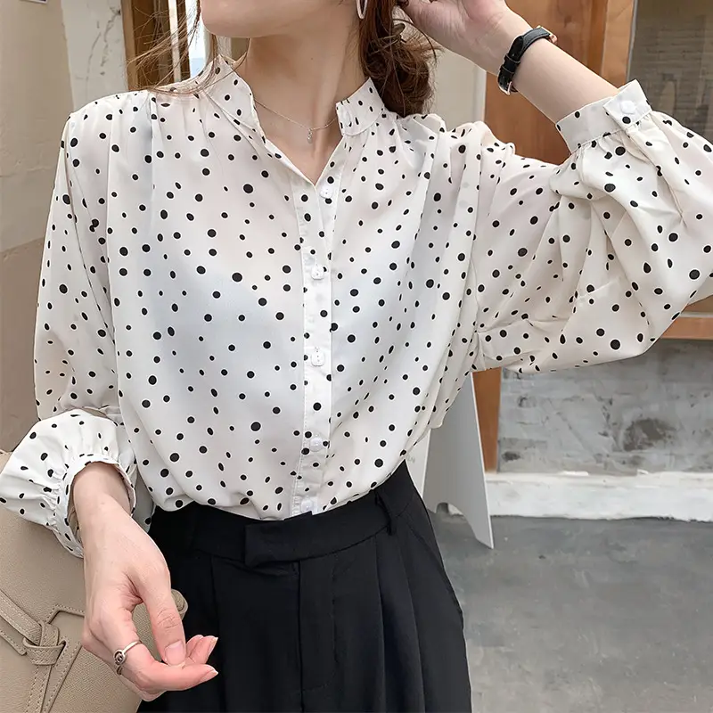 Women's Black Polka Dot Chiffon Sweatshirt Early Spring — feature 7