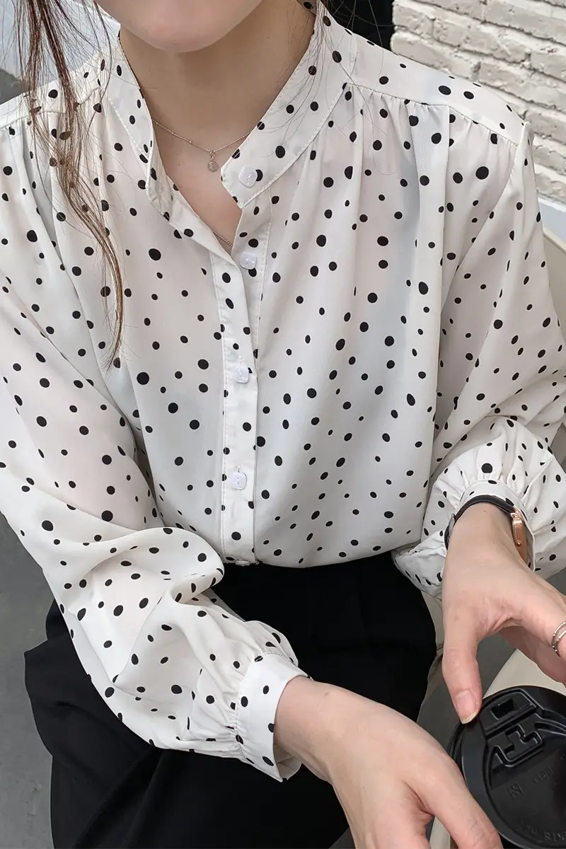 Women's Black Polka Dot Chiffon Sweatshirt Early Spring — feature 8