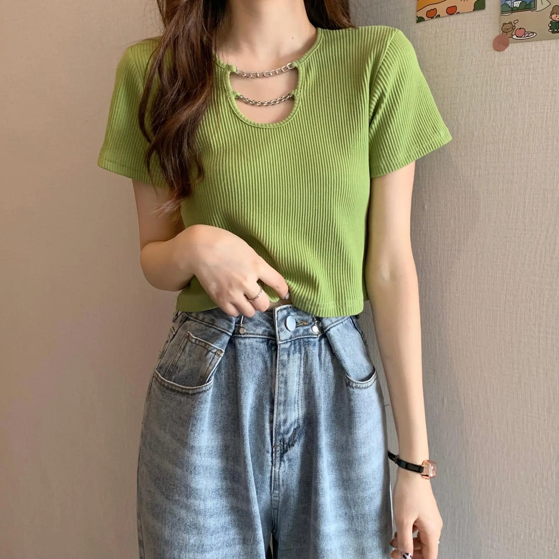 Women Blue Short Sleeve T-Shirt High Waist Pants Set