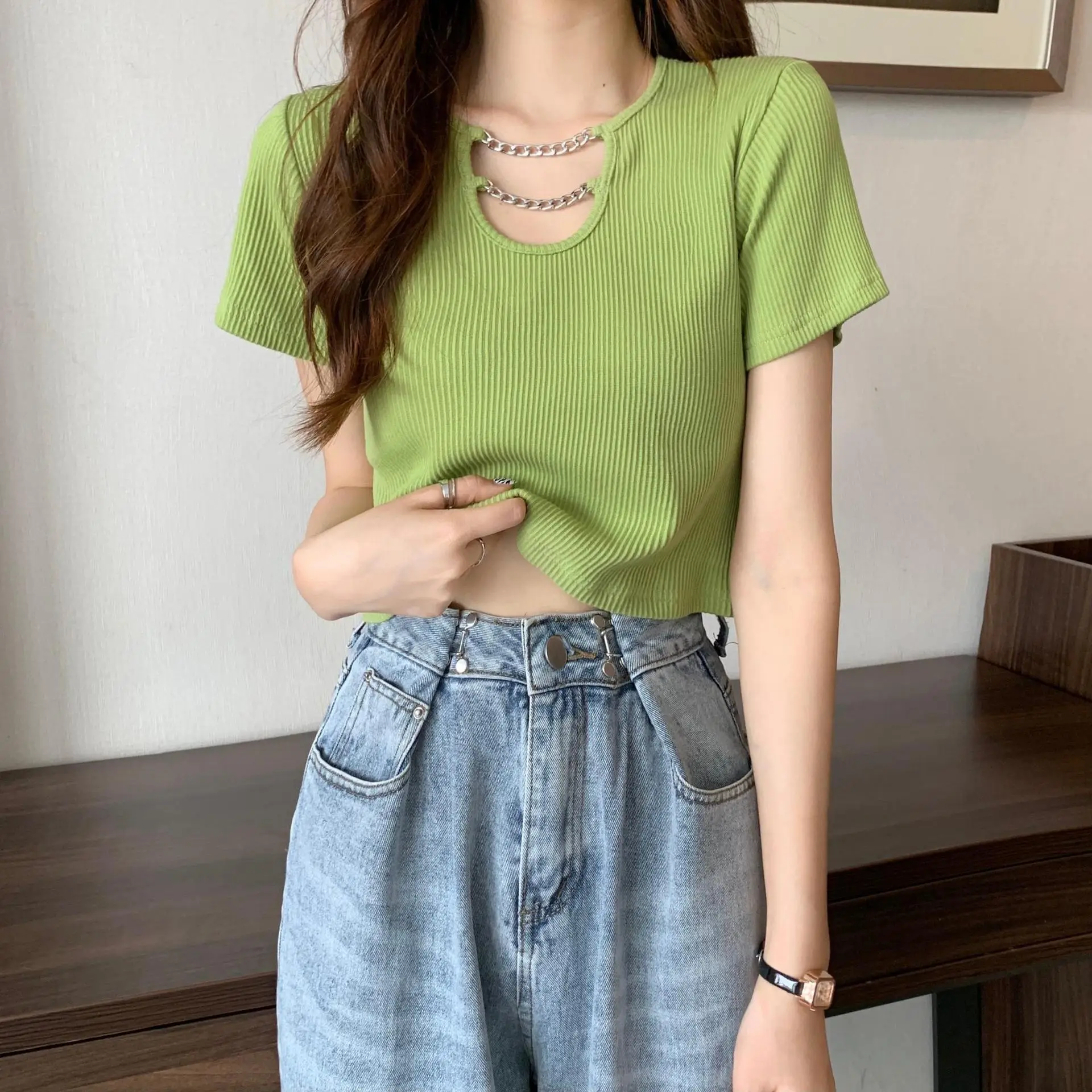 Women Blue Short Sleeve T-Shirt High Waist Pants Set — feature 16