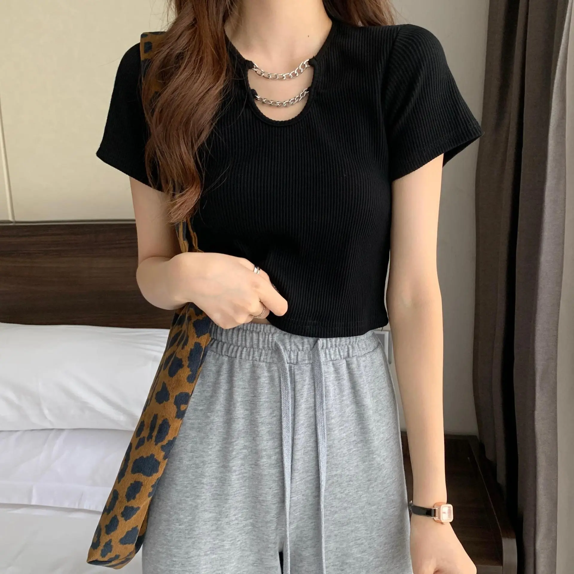 Women Blue Short Sleeve T-Shirt High Waist Pants Set — feature 3