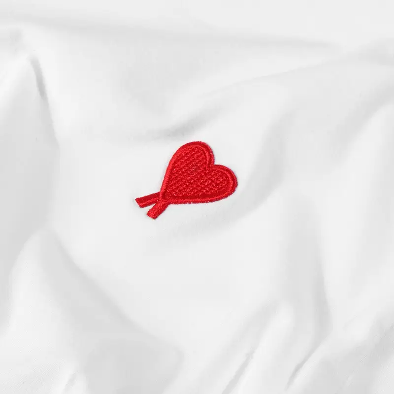 Men Women Cotton T-Shirt White Black Heart Embroidery - Image 5