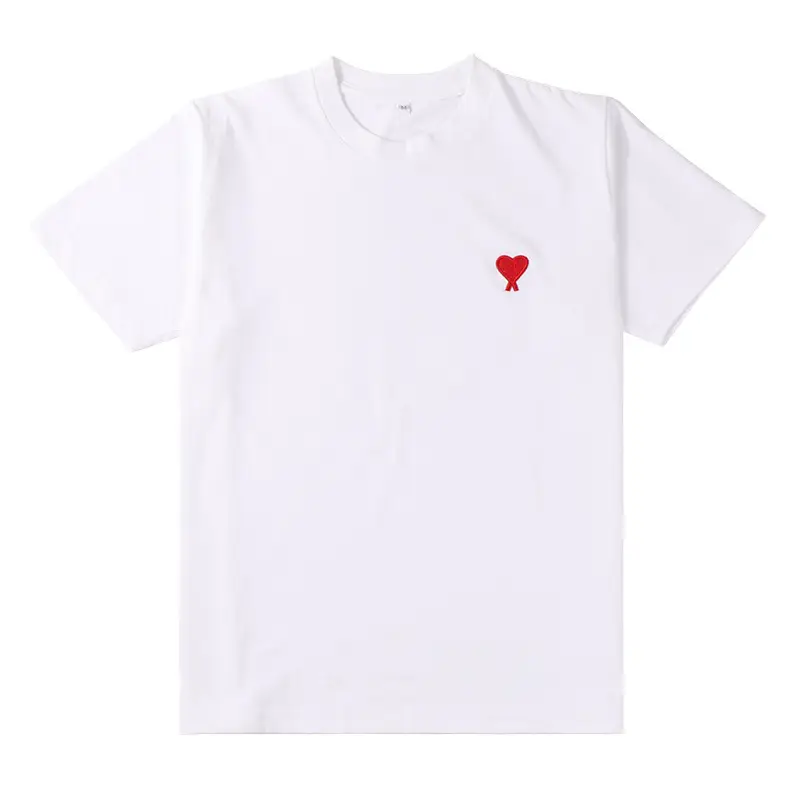 Men Women Cotton T-Shirt White Black Heart Embroidery - Image 7