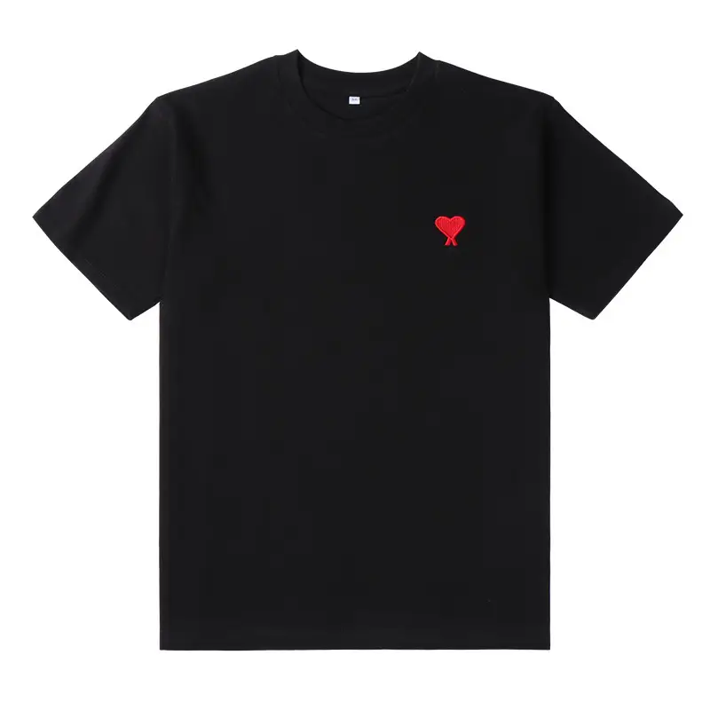 Men Women Cotton T-Shirt White Black Heart Embroidery - Image 2