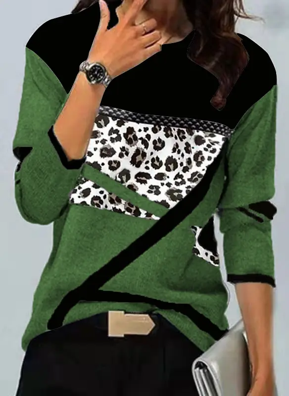 European American Cross-Country Women's Grey Striped Crew Neck T-Shirt - Image 36
