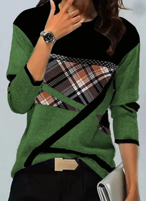 European American Cross-Country Women's Grey Striped Crew Neck T-Shirt - Image 44