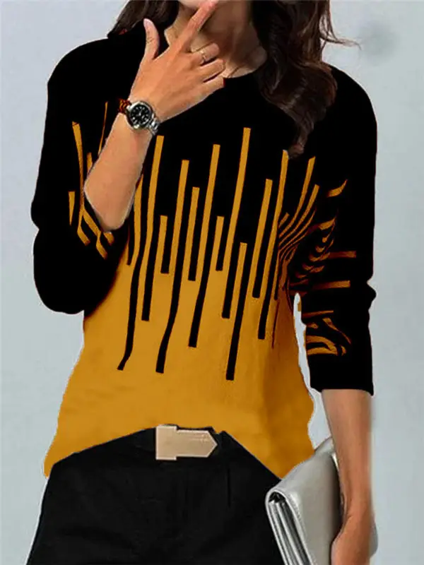 European American Cross-Country Women's Grey Striped Crew Neck T-Shirt - Image 12
