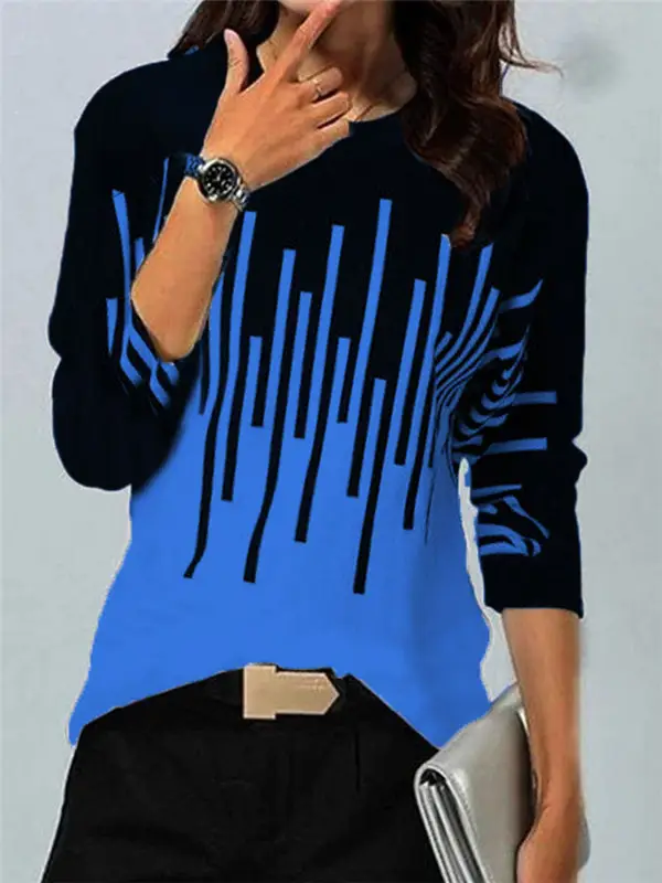European American Cross-Country Women's Grey Striped Crew Neck T-Shirt - Image 13
