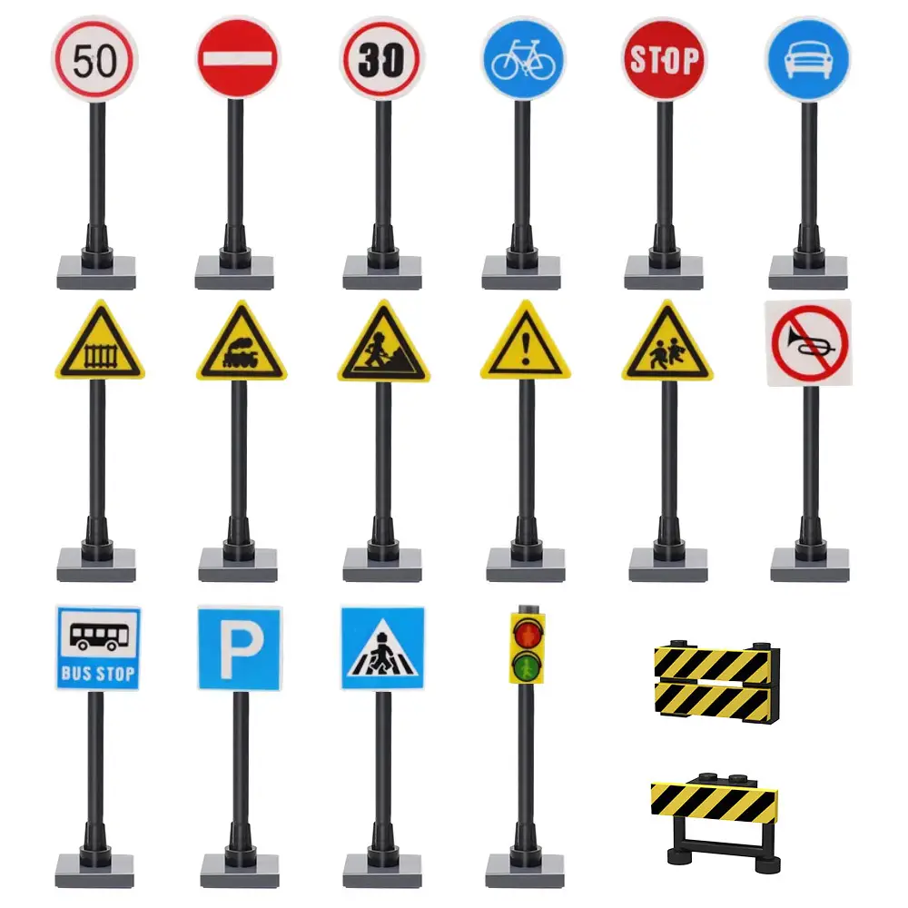 Urban Road Sign Building Blocks Yellow Triangle - Image 22