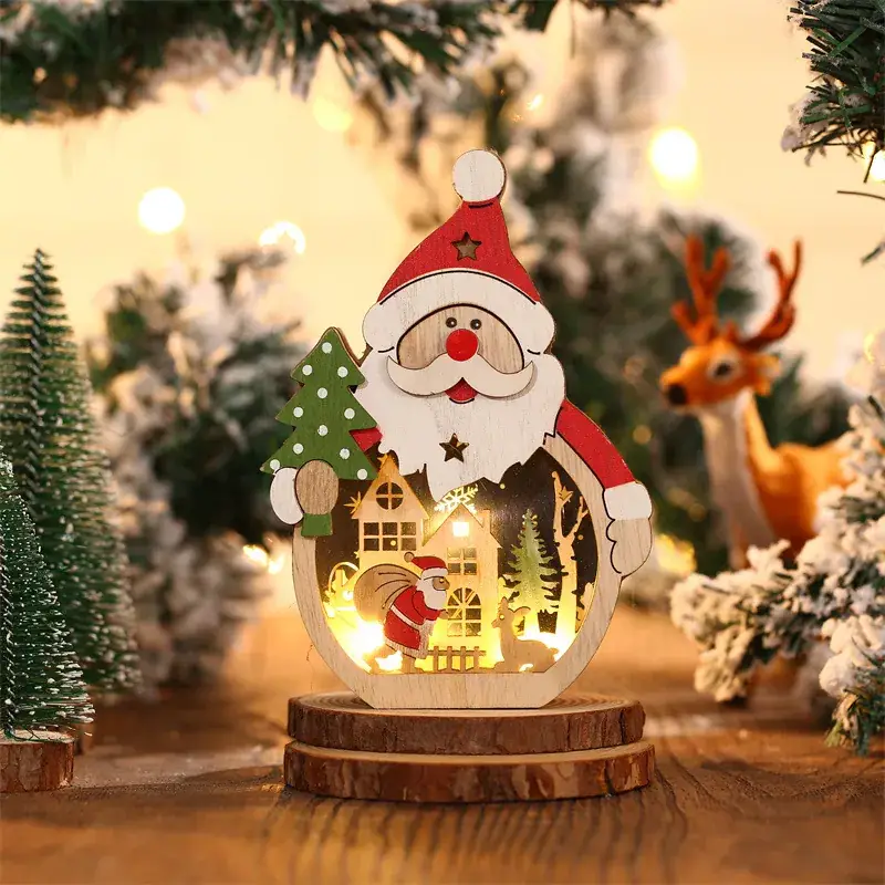 LED Luminous Santa Claus Wooden Ornament for Home Decor - Image 4