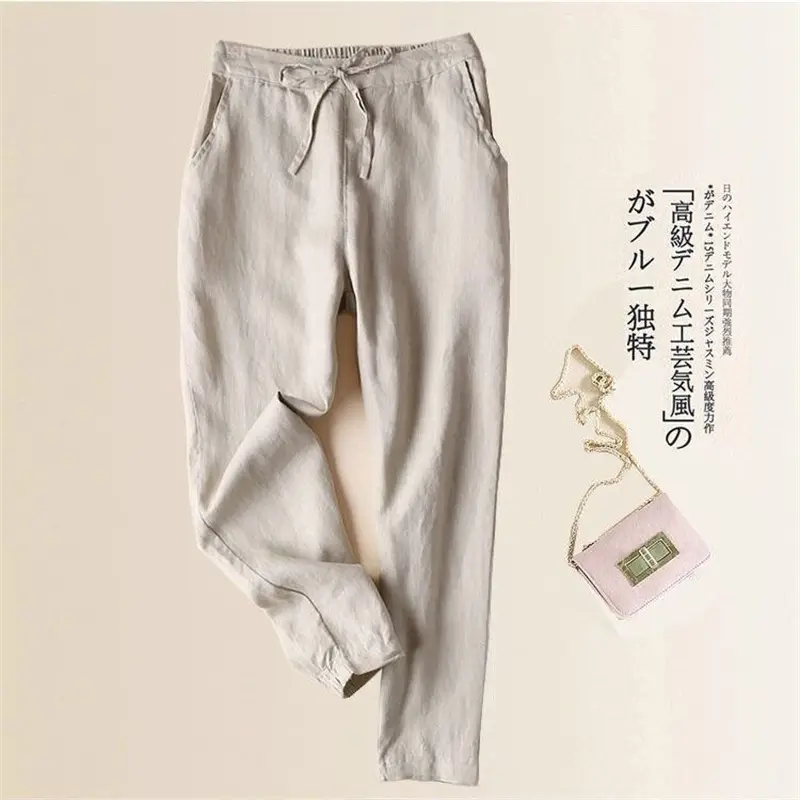 Women Linen Slimming Pants Large Black Ankle Length - Image 7