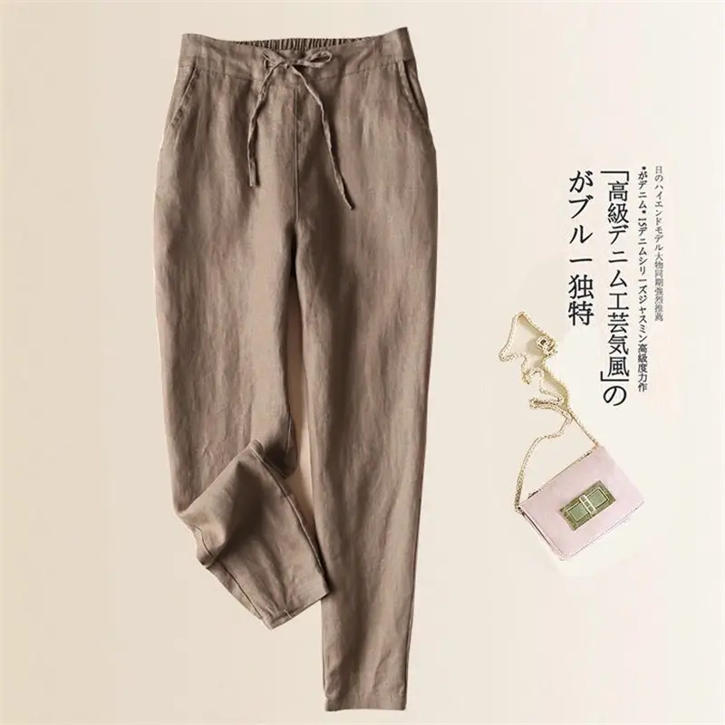 Women Linen Slimming Pants Large Black Ankle Length - Image 8