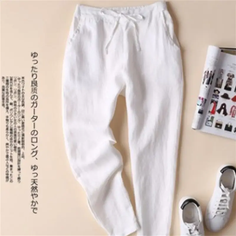 Women Linen Slimming Pants Large Black Ankle Length - Image 9
