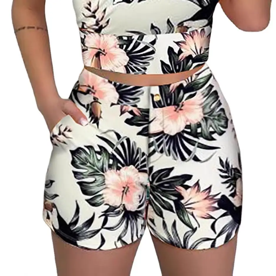 Women Cherry Print Slim Fit Shorts Suit Summer