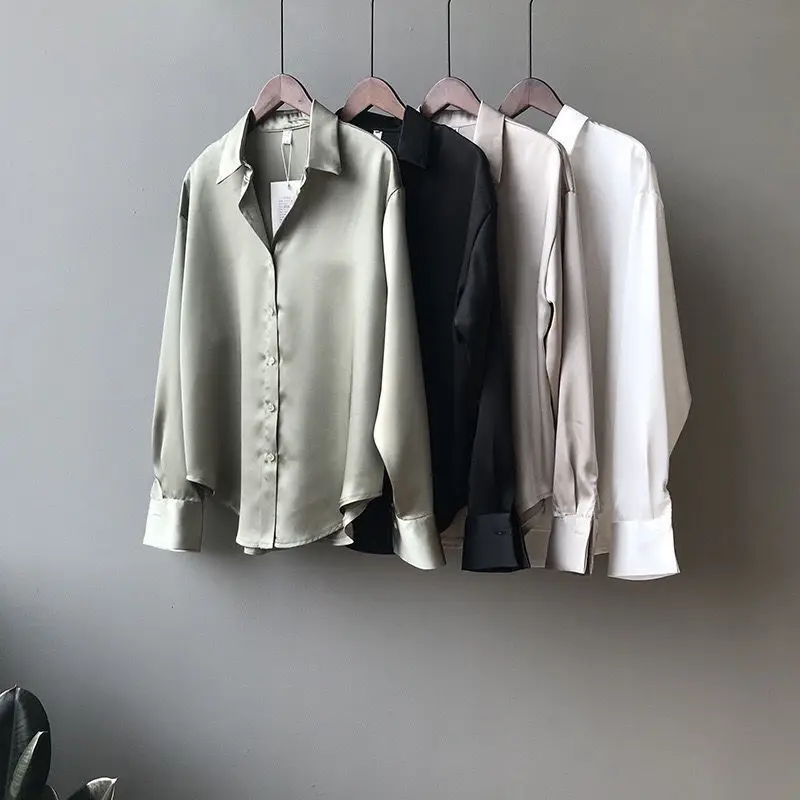 2021 Silk Satin Women's Shirt Light White Loose Fit — feature 14