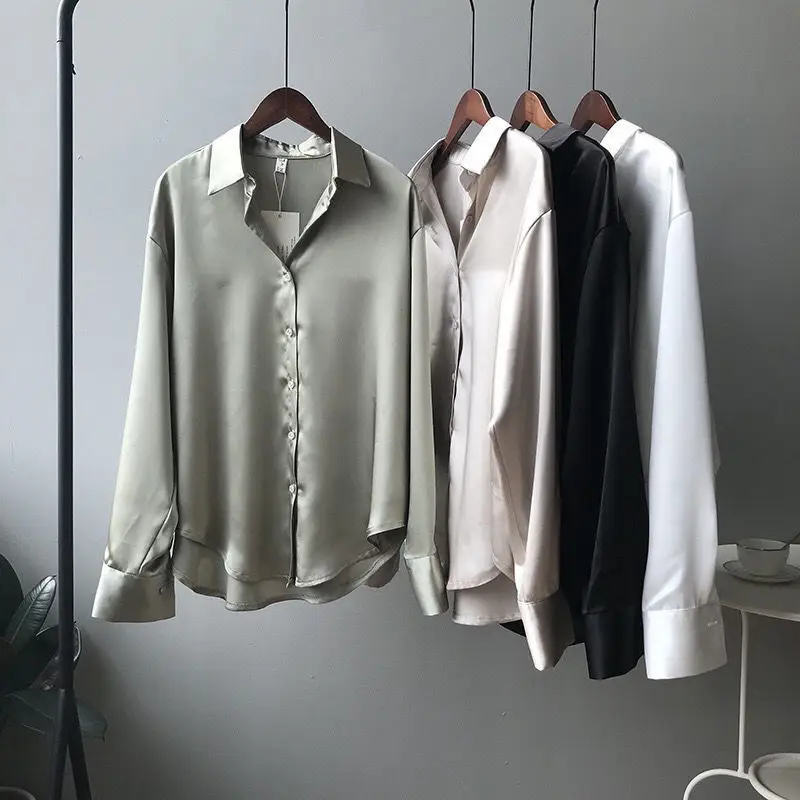 2021 Silk Satin Women's Shirt Light White Loose Fit — feature 15