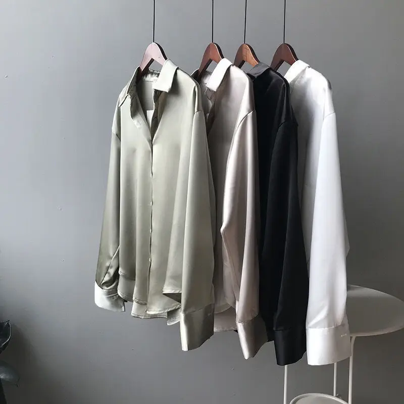 2021 Silk Satin Women's Shirt Light White Loose Fit — feature 16